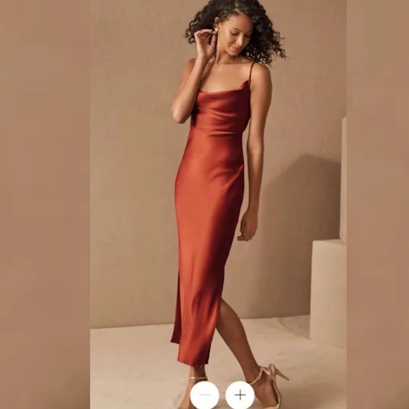 BHLDN Cali Satin Cowl-Neck Midi Slip DressI